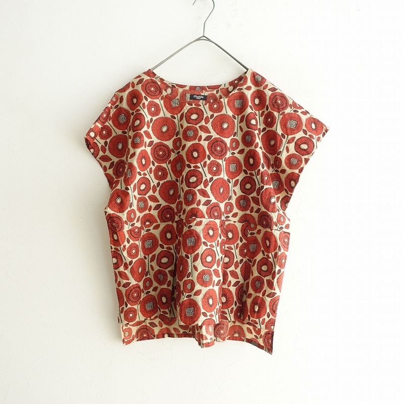 マーブルシュッド marble SUD *フレンチスリーブサンフラワープリントブラウス*綿プルオーバー切替えタック(2-2508-273)【50I52】