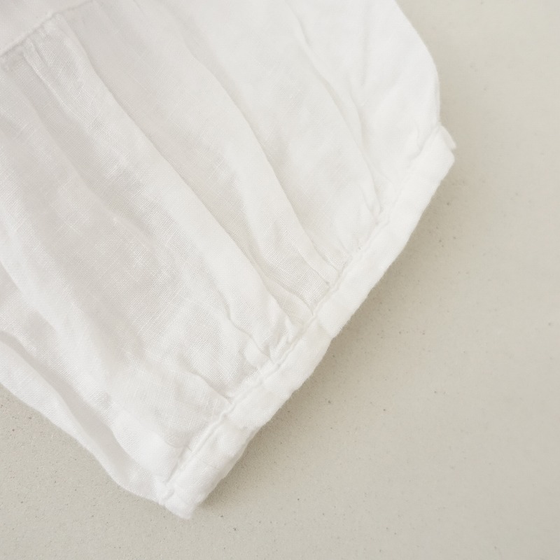 ポプリ pot-pourri *スタンドフリルカラーリネンチュニックブラウス*ホワイト麻バックジッパー切替7分袖(2-2508-550)【91I52】