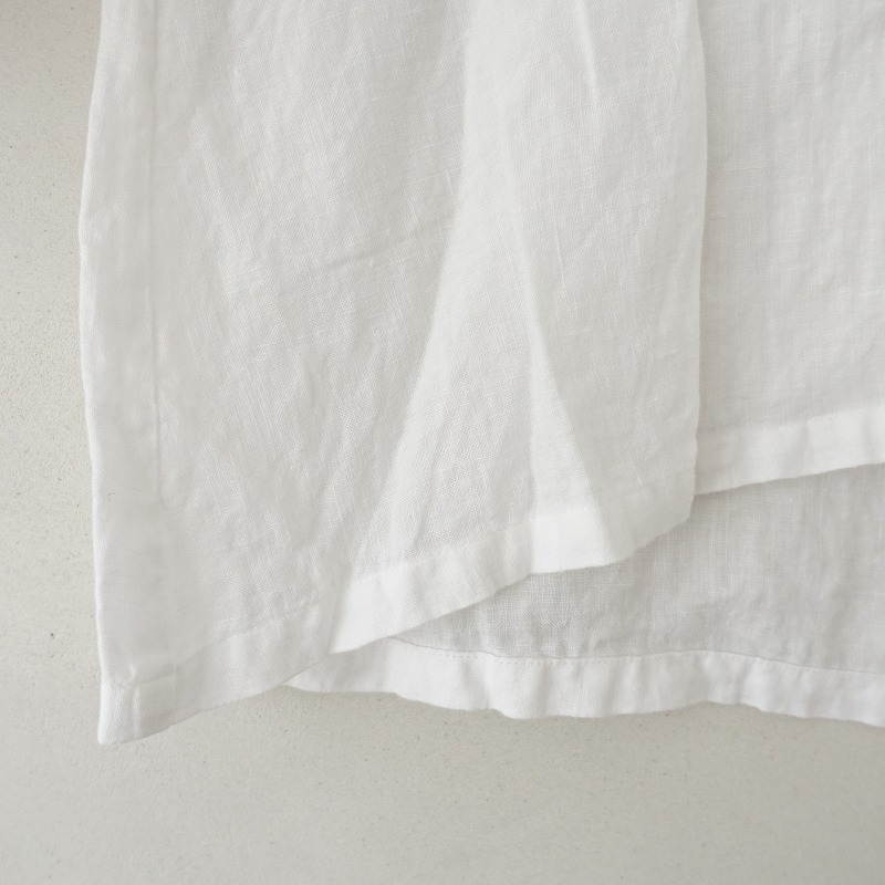 ポプリ pot-pourri *スタンドフリルカラーリネンチュニックブラウス*ホワイト麻バックジッパー切替7分袖(2-2508-550)【91I52】