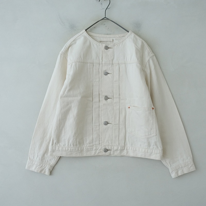 【2024SS/定価2.6万】アトリエナルセ atelier naruse *コットンデニムノーカラージャケット*38綿生成上着(jk25-2508-667)【12I52】_画像1