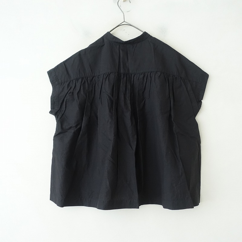 ダントン DANTON *コットンリネンフレンチスリーブシャツ*38ブラウス黒ブラックトップスワイド(1-2508-433)【12I52】