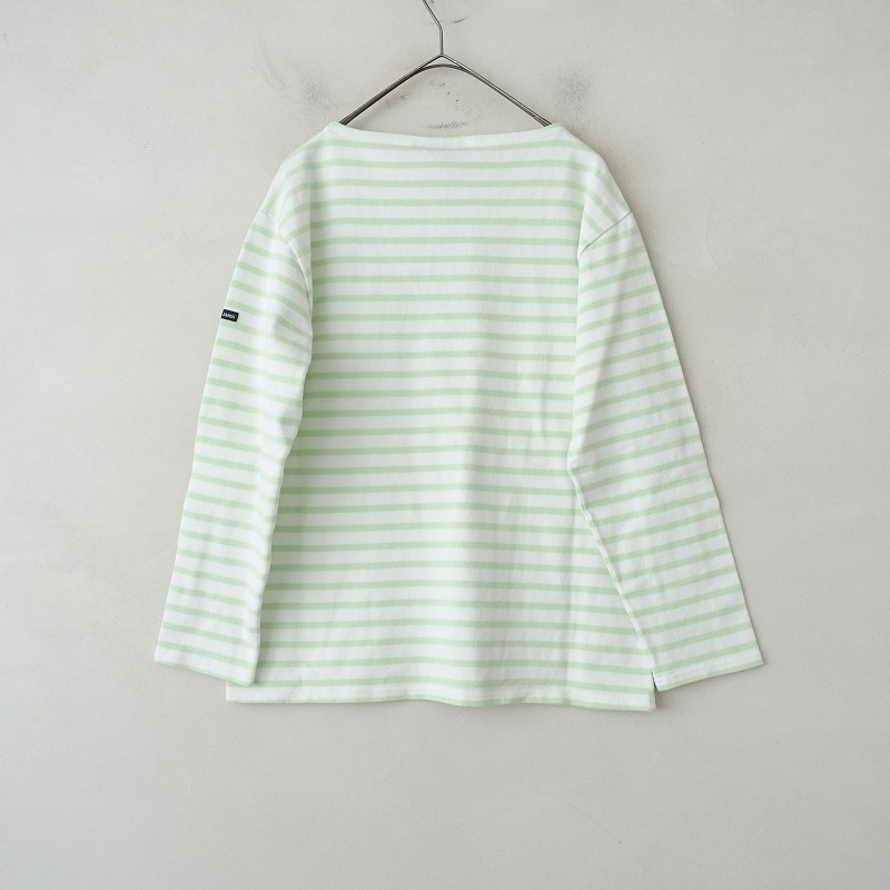 セントジェームス SAINT JAMES*ボーダーバスクシャツ*M綿ウェッソンミント×ホワイトボートネックカットソー(2-2509-200)【92I52】_画像2