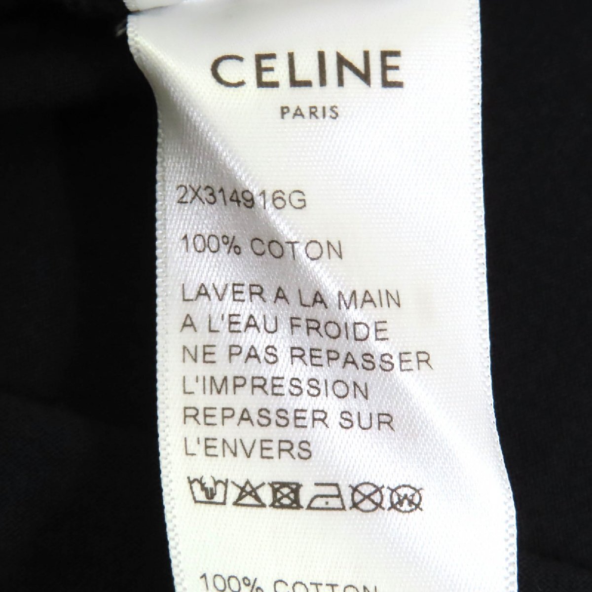 未使用品△CELINE セリーヌ 2X314916G コットン100% ロゴ クルーネック 半袖Tシャツ ブラック ホワイト S 伊製 正規品 レディース_画像7
