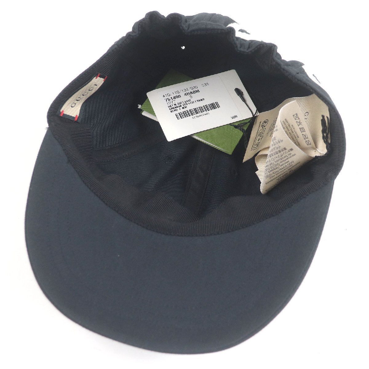 未使用品□GUCCI グッチ 2023年製 751400 コットン100％ ロゴワッペン ベースボールキャップ 黒 イタリア製 正規品 メンズ レディース
