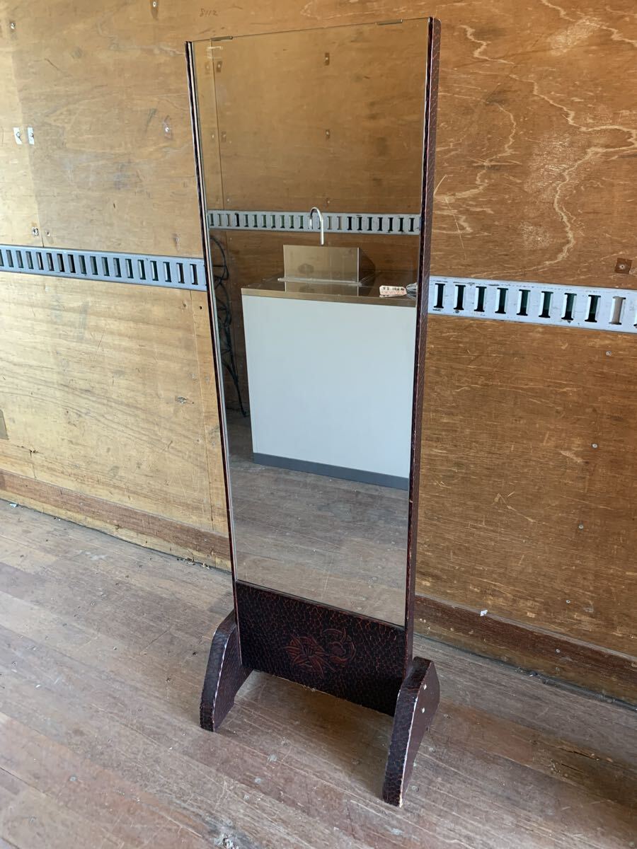 ①【現地引き取り限定】鎌倉彫 姿見 全身鏡 ミラー 古家具 インテリア 千葉県　ご_画像1