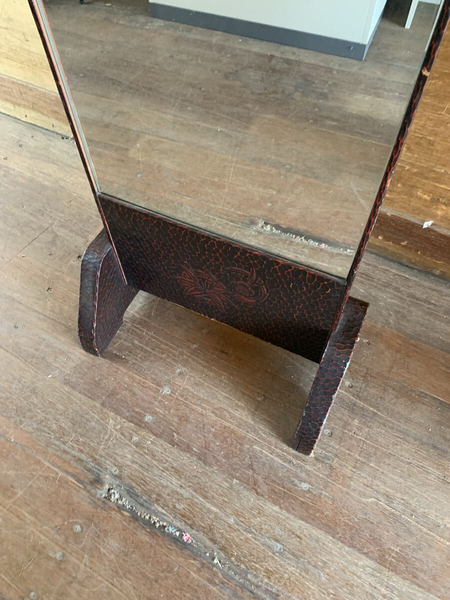 ①【現地引き取り限定】鎌倉彫 姿見 全身鏡 ミラー 古家具 インテリア 千葉県　ご_画像3