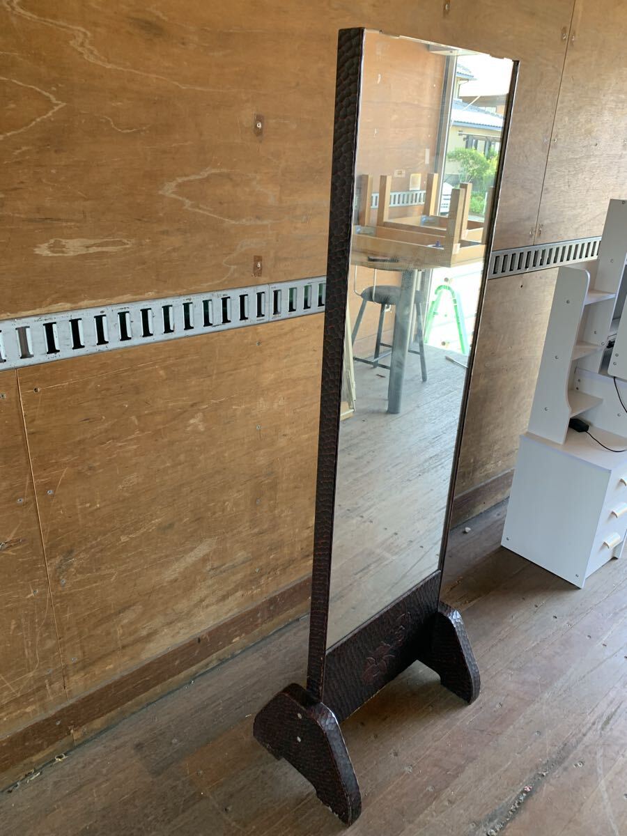 ①【現地引き取り限定】鎌倉彫 姿見 全身鏡 ミラー 古家具 インテリア 千葉県　ご_画像6