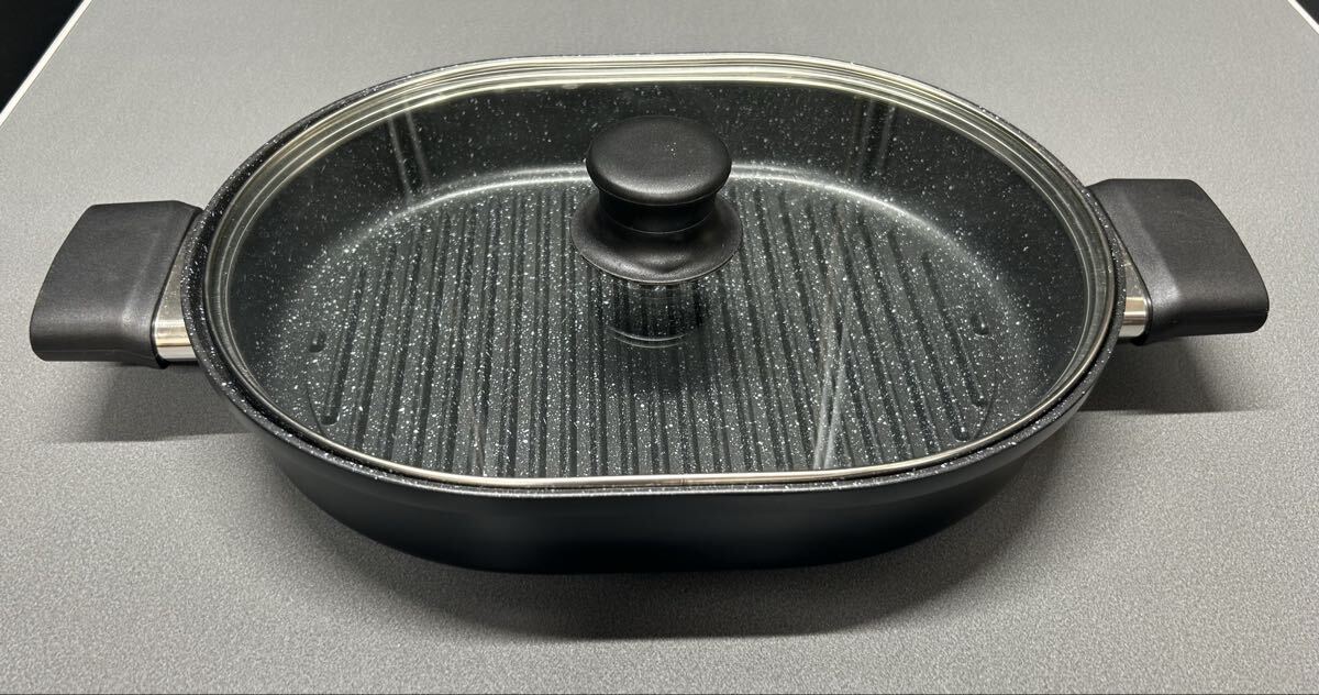 【美品!】両手鍋 グリルパン グリル鍋 調理器具 キッチン用品 食卓 ブラック ガラス蓋付き