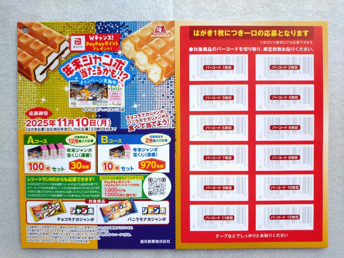 ★森永製菓 年末ジャンボ当たるかも!?キャンペーン 応募はがき 10枚 チョコモナカジャンボ バニラモナカジャンボ 懸賞 _画像1