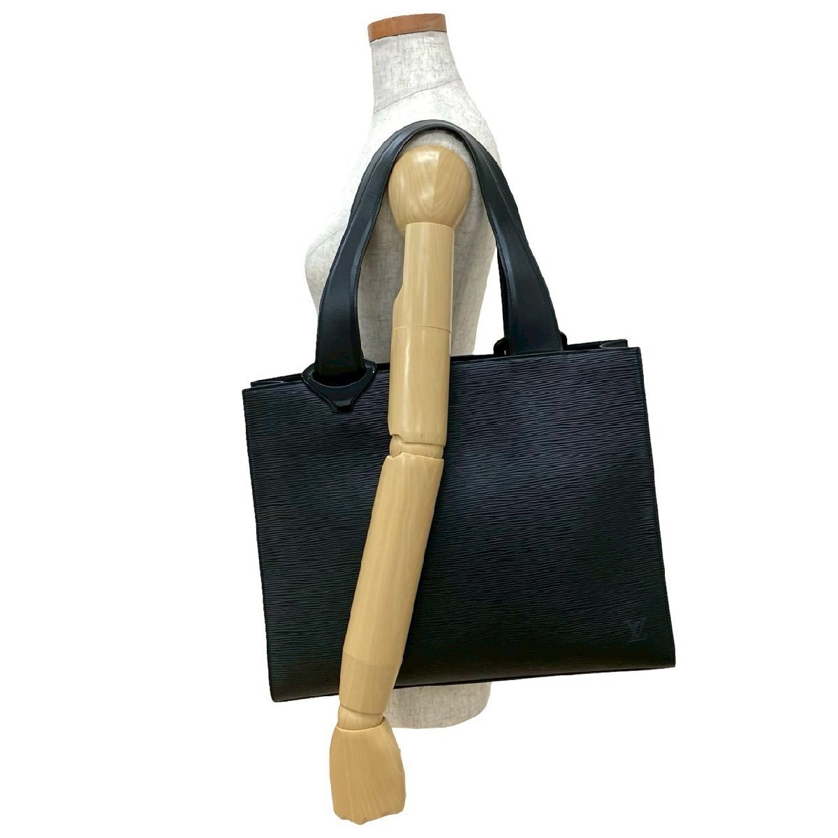 極 美品 袋付 LOUIS VUITTON ルイヴィトン ヴィンテージ ジェモ エピ レザー 本革 トートバッグ ハンドバッグ ブラック ノワール 77-10_画像3