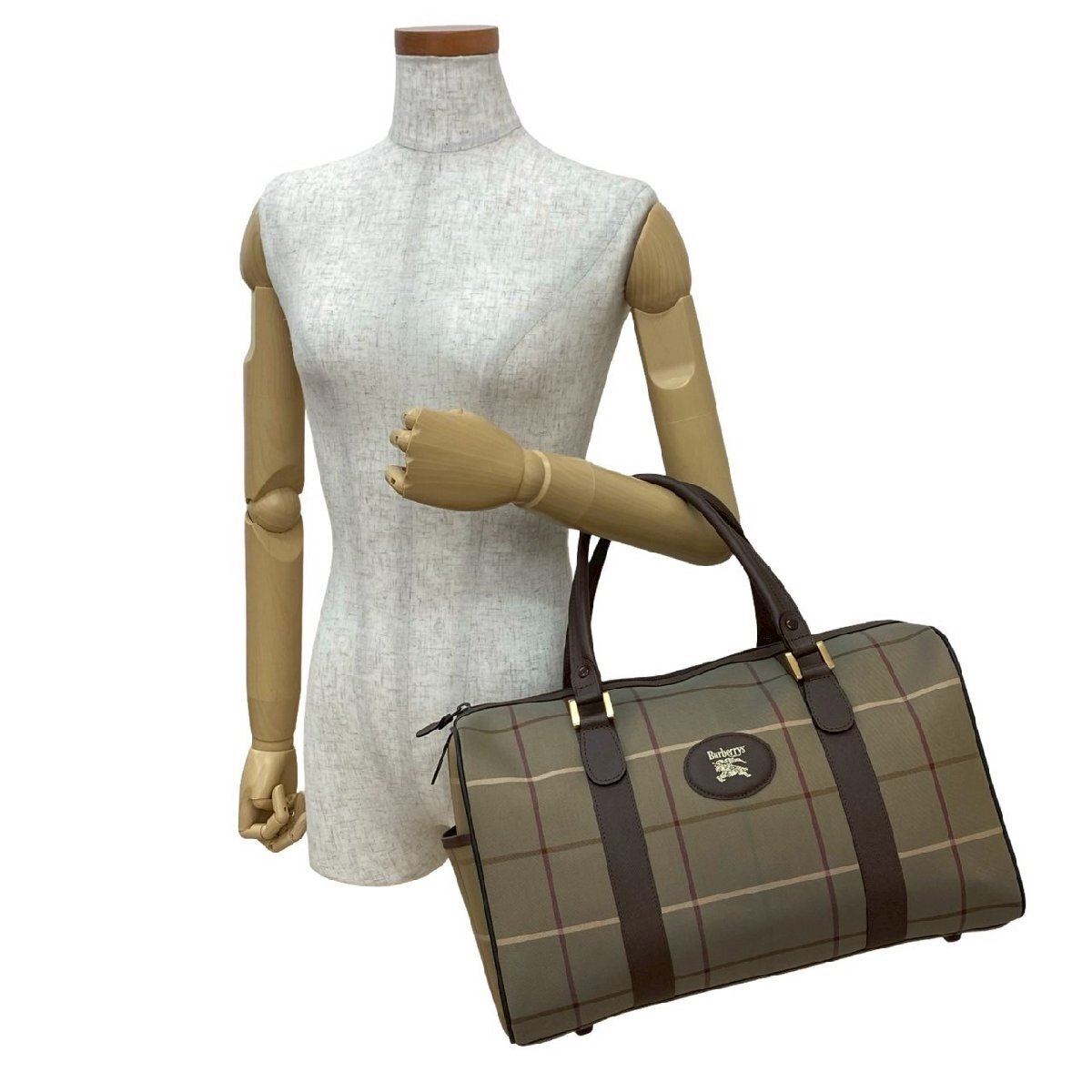 極 美品 Burberrys バーバリーズ ノバチェック 柄 シャドーホース ロゴ キャンバス レザー 本革 ボストンバッグ ハンドバッグ 茶 97979_画像3