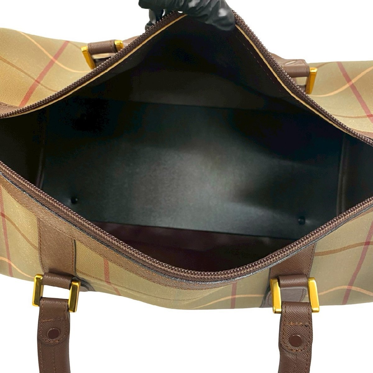 極 美品 Burberrys バーバリーズ ノバチェック 柄 シャドーホース ロゴ キャンバス レザー 本革 ボストンバッグ ハンドバッグ 茶 97979_画像10