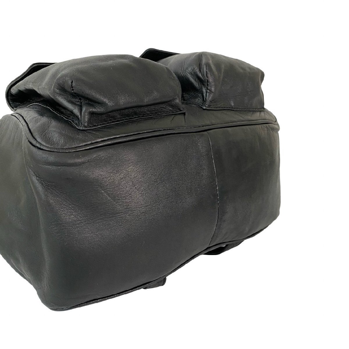 極 美品 LOEWE ロエベ ヴィンテージ アナグラム ロゴ ナッパ レザー 本革 巾着 リュックサック デイパック バックパック ブラック 黒 82673_画像8