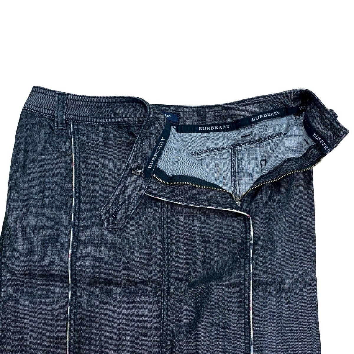 極 美品 BURBERRY LONDON バーバリー ロンドン ノバチェック デニム タイト スカート 44サイズ レディース ブラック 134-7