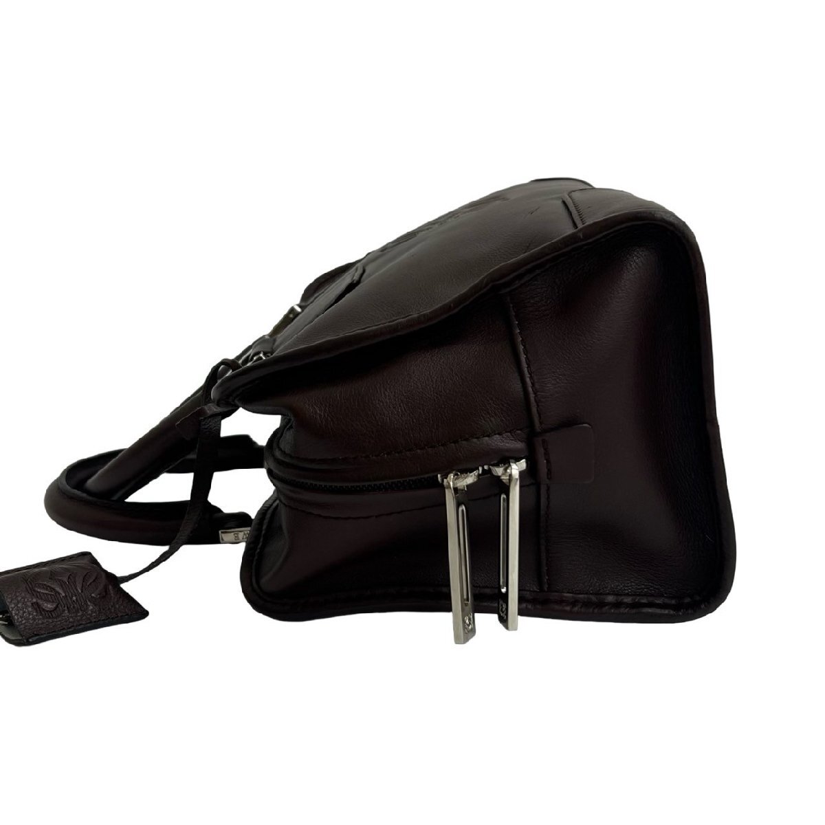 極 美品 カデナ 鍵付き LOEWE ロエベ アマソナ 28 アナグラム ロゴ レザー 本革 ハンドバッグ ミニ ボストンバッグ ブラウン 164-6