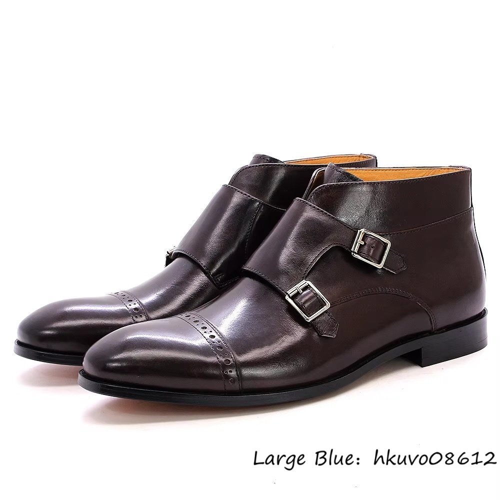 定価13万*新品 レザーブーツ シークレット メンズ 本革 職人手作り ショートブーツ エンジニアブーツ ハイカット 牛革革靴 珈琲色 25.5cm