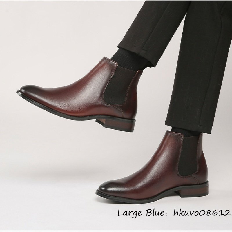 新品特売*ショートブーツ メンズ イギリス風(fēng) マーティンブーツ 牛革 レザーブーツ 手作り ハイカット 通勤 ワークブーツ ブラウン 25.0cm