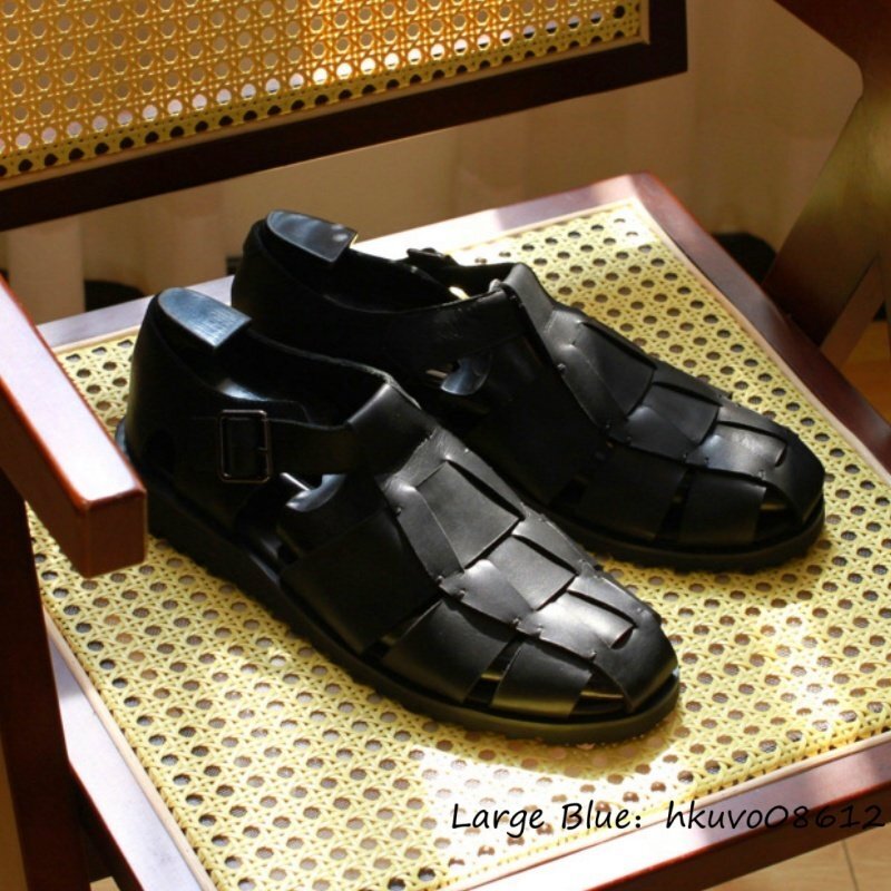 最高級★本革 グルカサンダル メンズ 牛革 レザーサンダル 編み込み 職人手作り ビジネスシューズ 革靴 紳士靴 ビーチ新品 ブラック 25.5cm