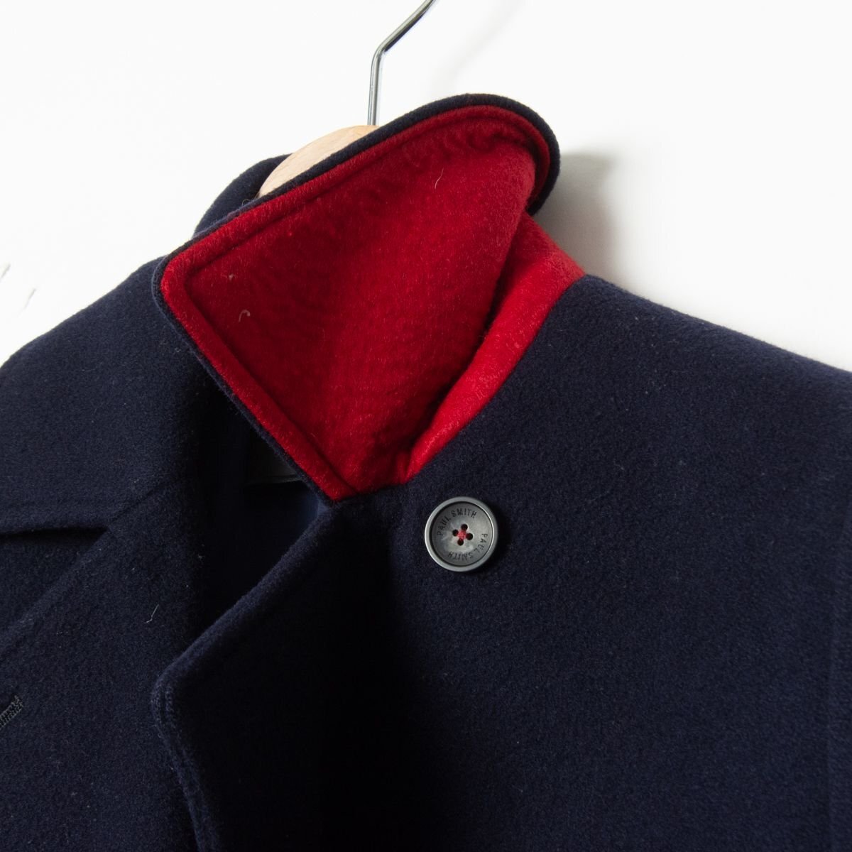 【1円スタート】Paul Smith BLACK ポールスミス 袖口配色コート アウター ウール100% トラッド 紺 ネイビー 無地 38 日本製 レディース_画像7