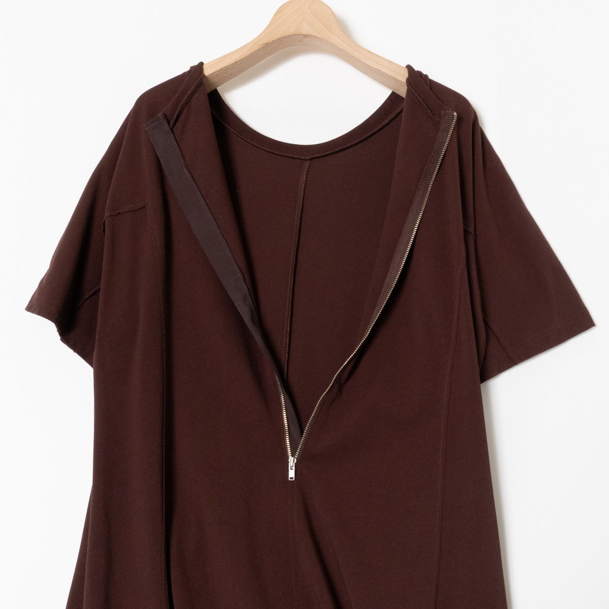 MilaOwen ミラオーウェン 切替デザインTシャツライクワンピース ブラウン 茶 バックファスナー ロング丈 コットン100％ 春夏 1 レディース_画像7