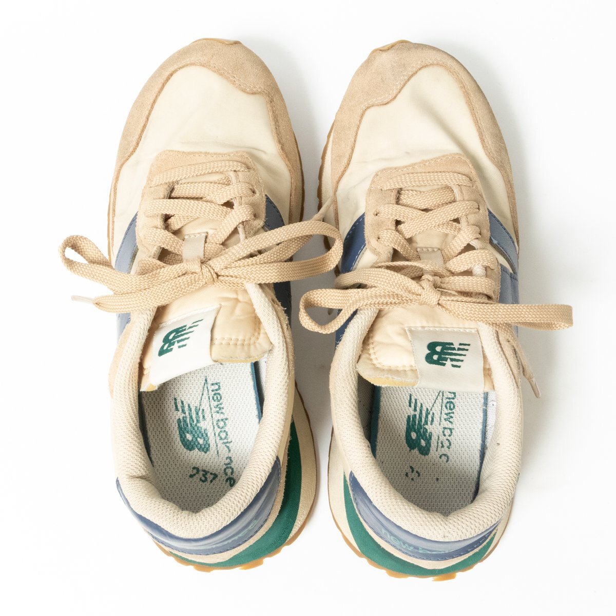 New Balance ニューバランス MS237CN ローカットスニーカー シューズ ベージュ ネイビー グリーン ビッグNロゴ 24cm 合成繊維 天然皮革_画像5