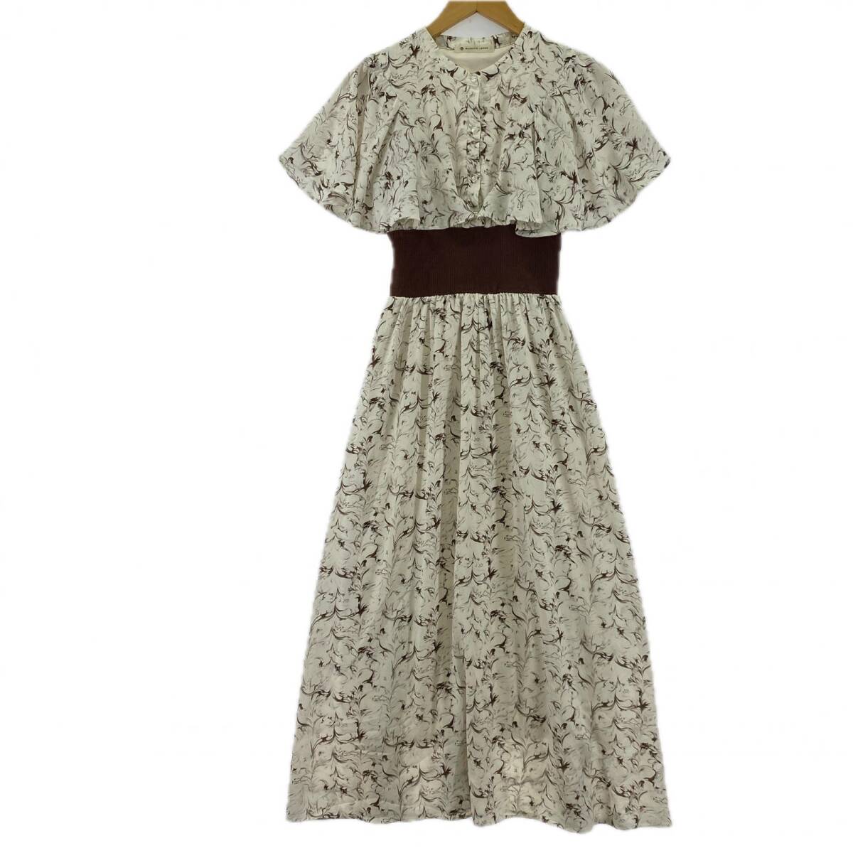 MAJESTIC LEGON マジェスティックレゴン 総柄 切替 ワンピース sizeM/ホワイト×ブラウン_画像1