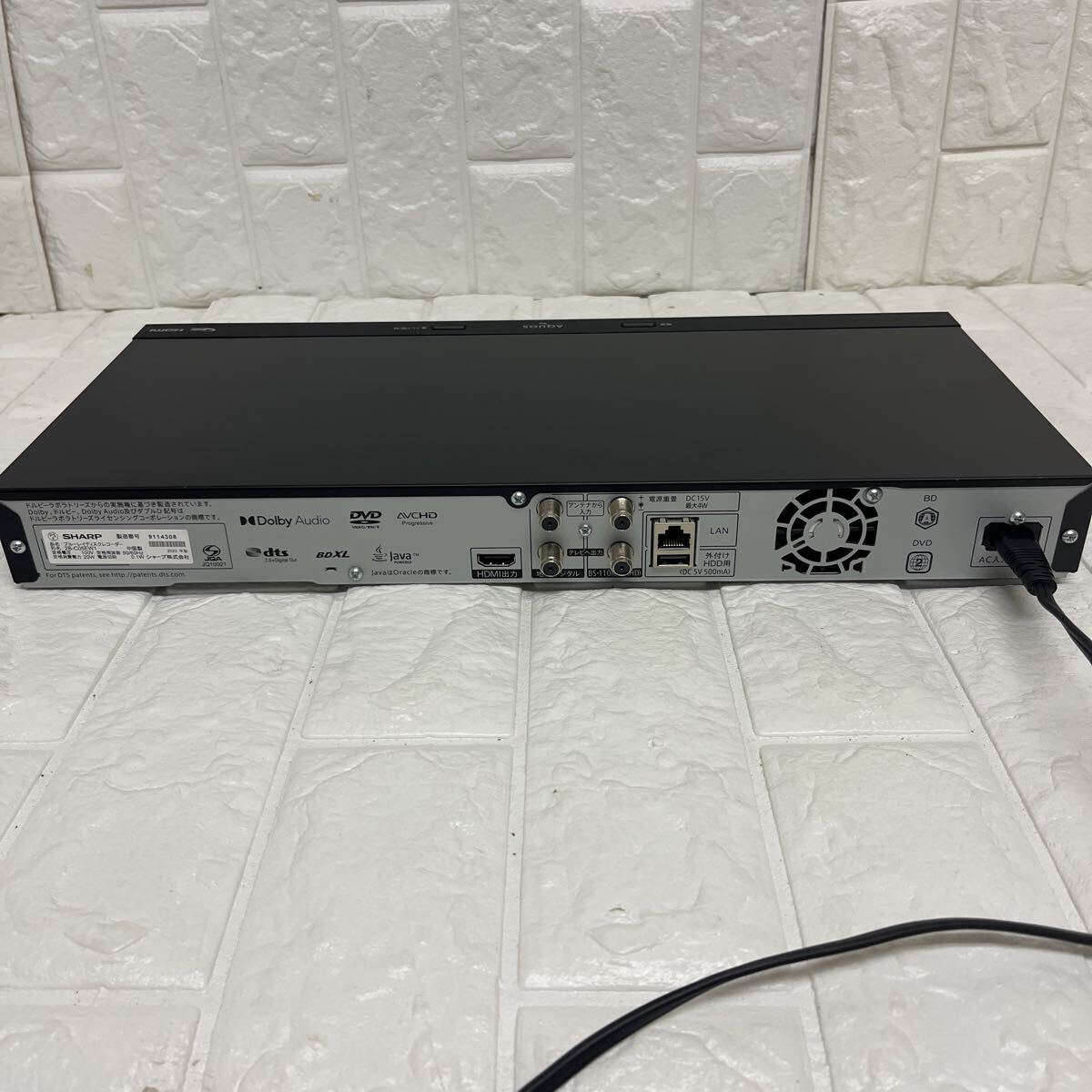 SHARP シャープ 2022年制　ブルーレイディスクレコーダー　制造番號　9114308 稼動(dòng)品