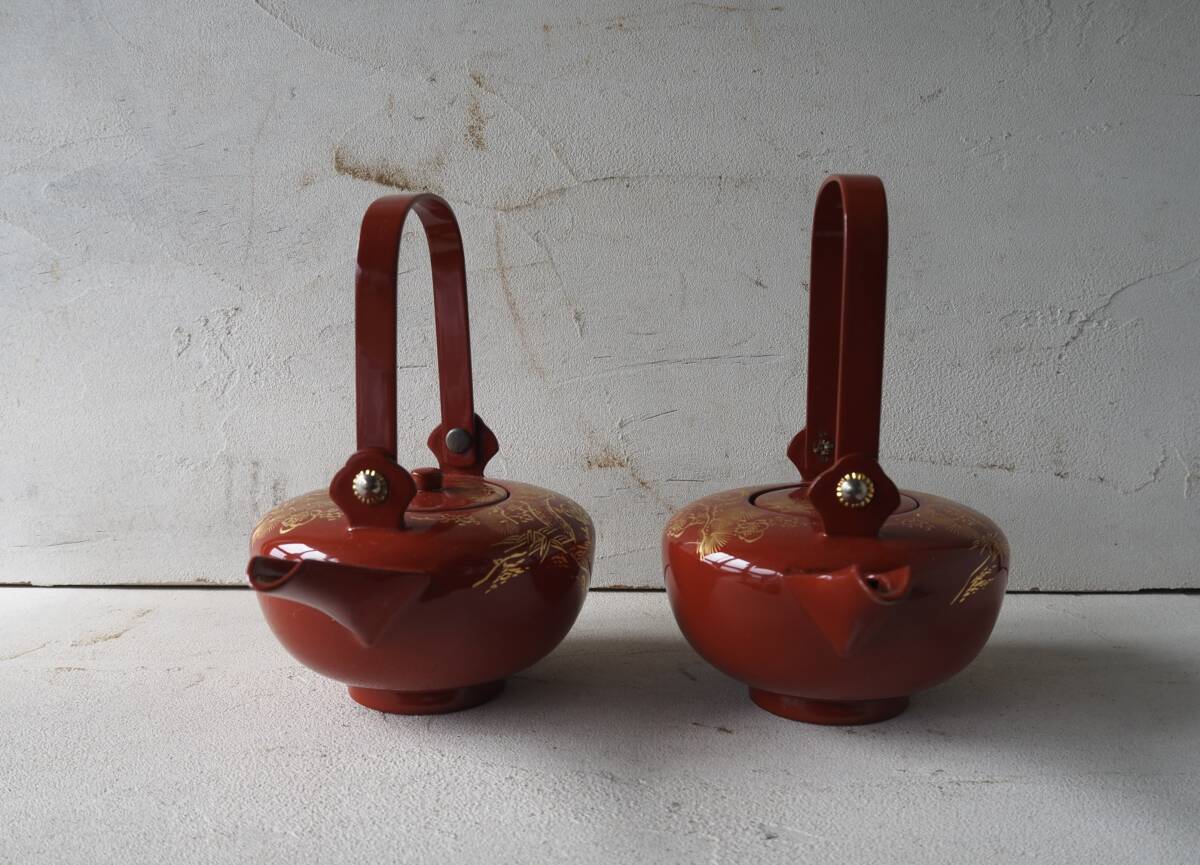 【OAN】 時代物 漆芸 朱塗 沈金 屠蘇器 2個セット 骨董 古美術 古道具 民藝 古民藝 茶道具 懐石 古玩 能登 輪島 金沢 U2530_画像2