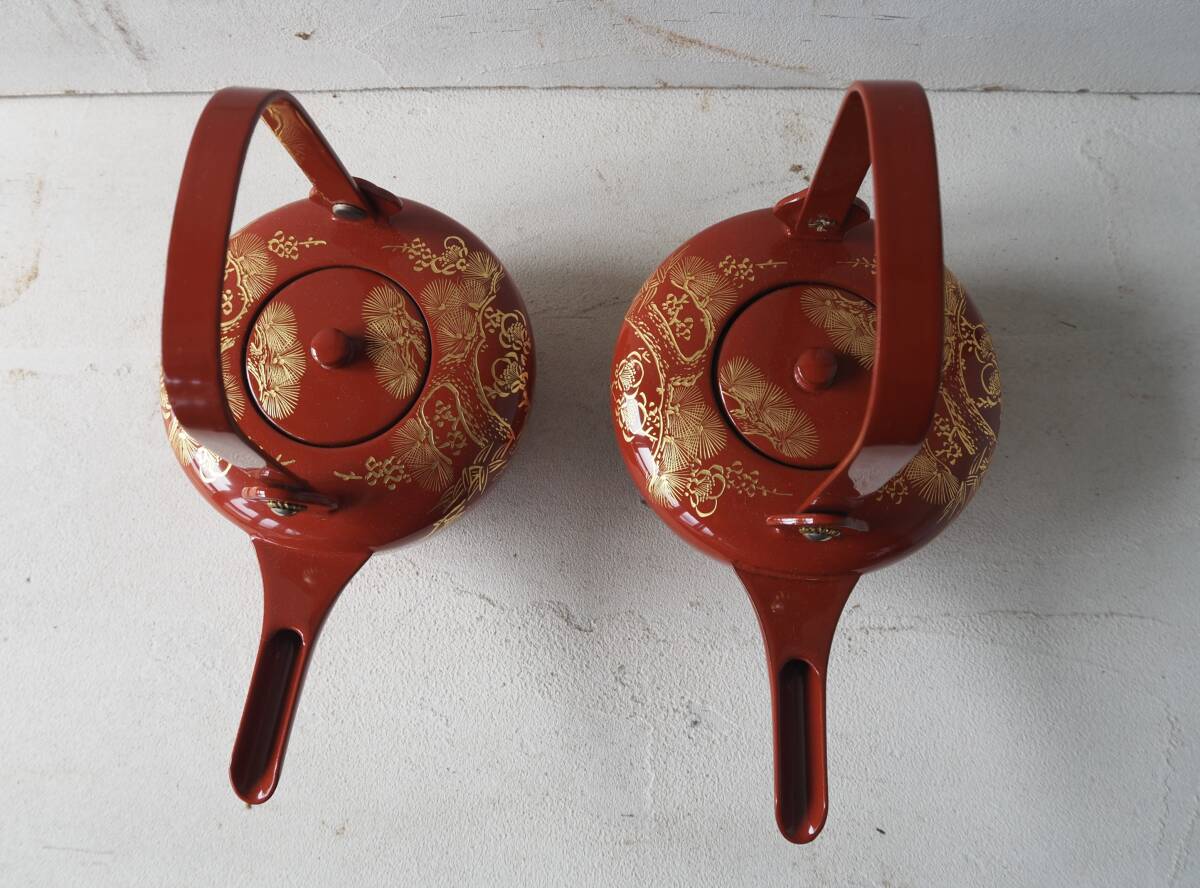 【OAN】 時代物 漆芸 朱塗 沈金 屠蘇器 2個セット 骨董 古美術 古道具 民藝 古民藝 茶道具 懐石 古玩 能登 輪島 金沢 U2530_画像3