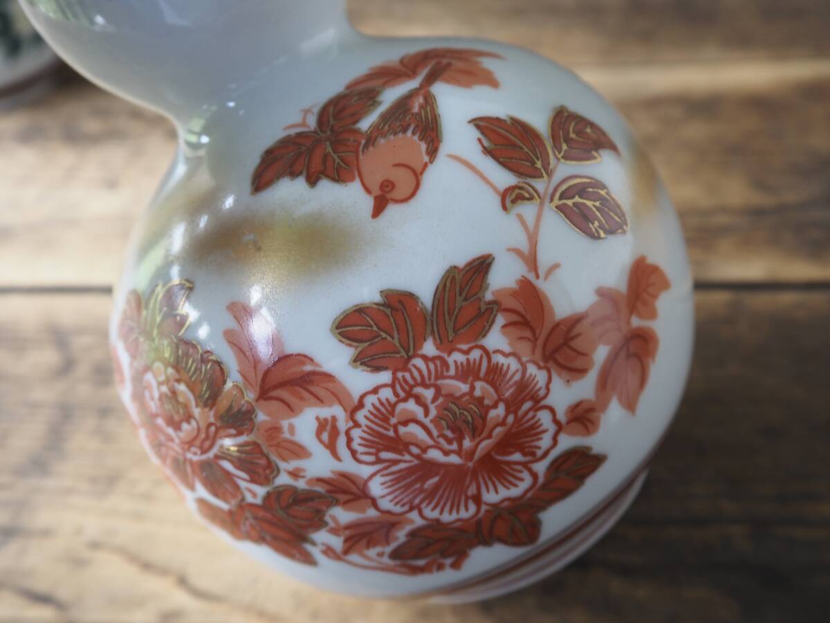 【OAN】 九谷 銘有 色絵 徳利 2種2客セット 骨董 古美術 古道具 民藝 古民藝 茶道具 懐石 古玩 古九谷 赤絵 酒器 在銘 I25923_画像8