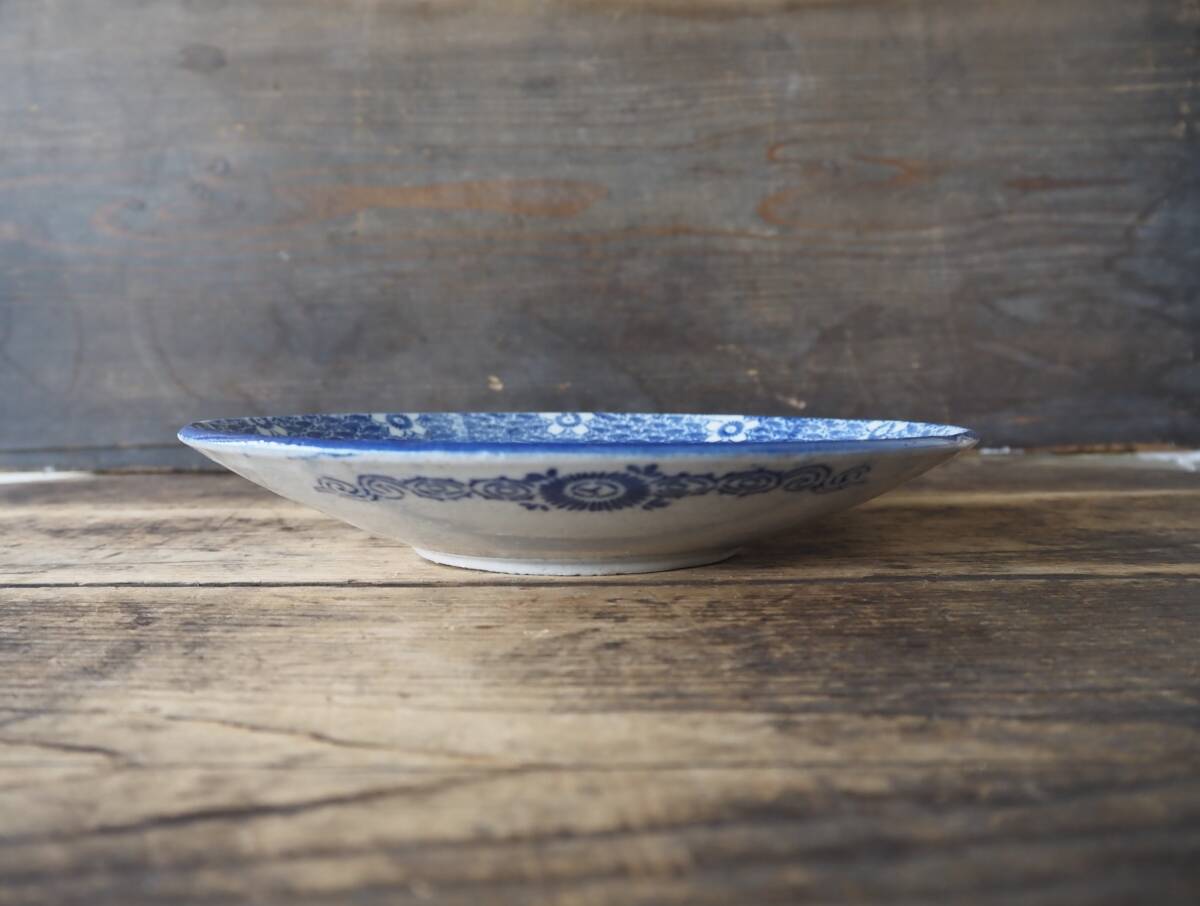 【OAN】 時代物 印判 染付 丸文 7寸 皿 骨董 古美術 古道具 民藝 古民藝 茶道具 懐石 古玩 古伊万里 藍九谷 伊万里 九谷 美濃 参考品S25914_画像5