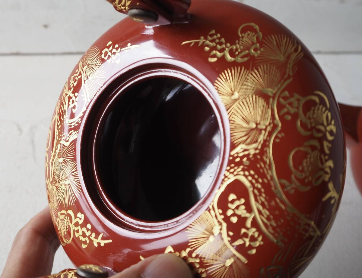 【OAN】 時代物 漆芸 朱塗 沈金 屠蘇器 2個セット 骨董 古美術 古道具 民藝 古民藝 茶道具 懐石 古玩 能登 輪島 金沢 U2530_画像8