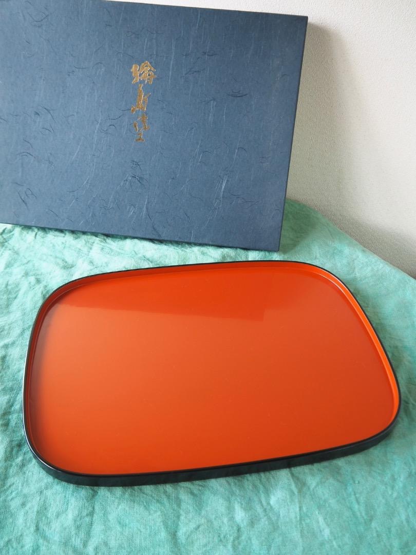 【OAN】 輪島塗 朱漆塗 隅丸長方盆 箱付 骨董 古美術 古道具 民藝 古民藝 茶道具 懐石 古玩 漆器膳 能登 輪島 _画像1