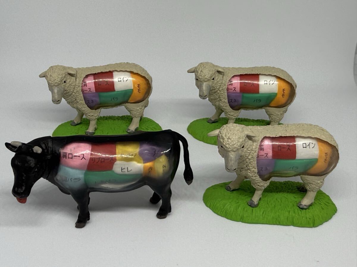 こどもの事典大百科 なかみまるみえフィギュア 食べられる動物編　肉牛　ひつじ 4点セット 欠品あり　現状　ガチャ　牛　どうぶつ 部位　_画像1