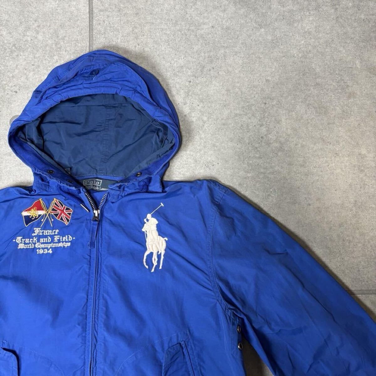 ラルフローレン　マウンテンパーカー　ナイロン　フランス　三角タグ　TALON ZIP　Polo by Ralph Lauren　ビッグポニー　刺繍　ブルー　M_画像7