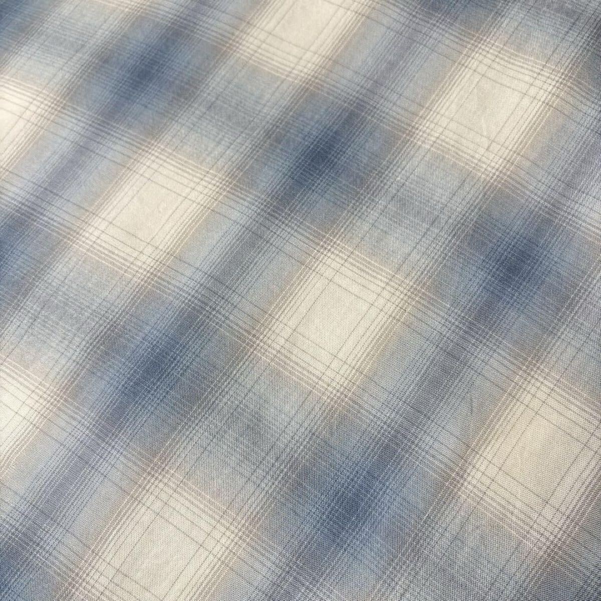 長袖シャツ　オンブレチェック　レーヨン　とろみ　オープンカラー　ボックス型　逸品　ヴィンテージ　希少配色　開襟　ブルー　ホワイト M_画像3