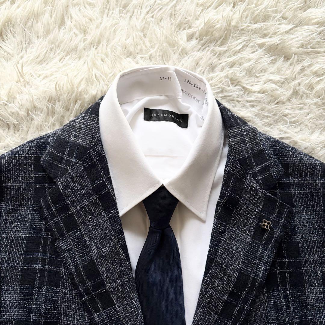 ＜極美品＞ TAGLIATORE タリアトーレ 新ロゴ ネイビー コットン リネン ジャケット サイズ50 Lサイズ ビジネス 結婚式_画像2