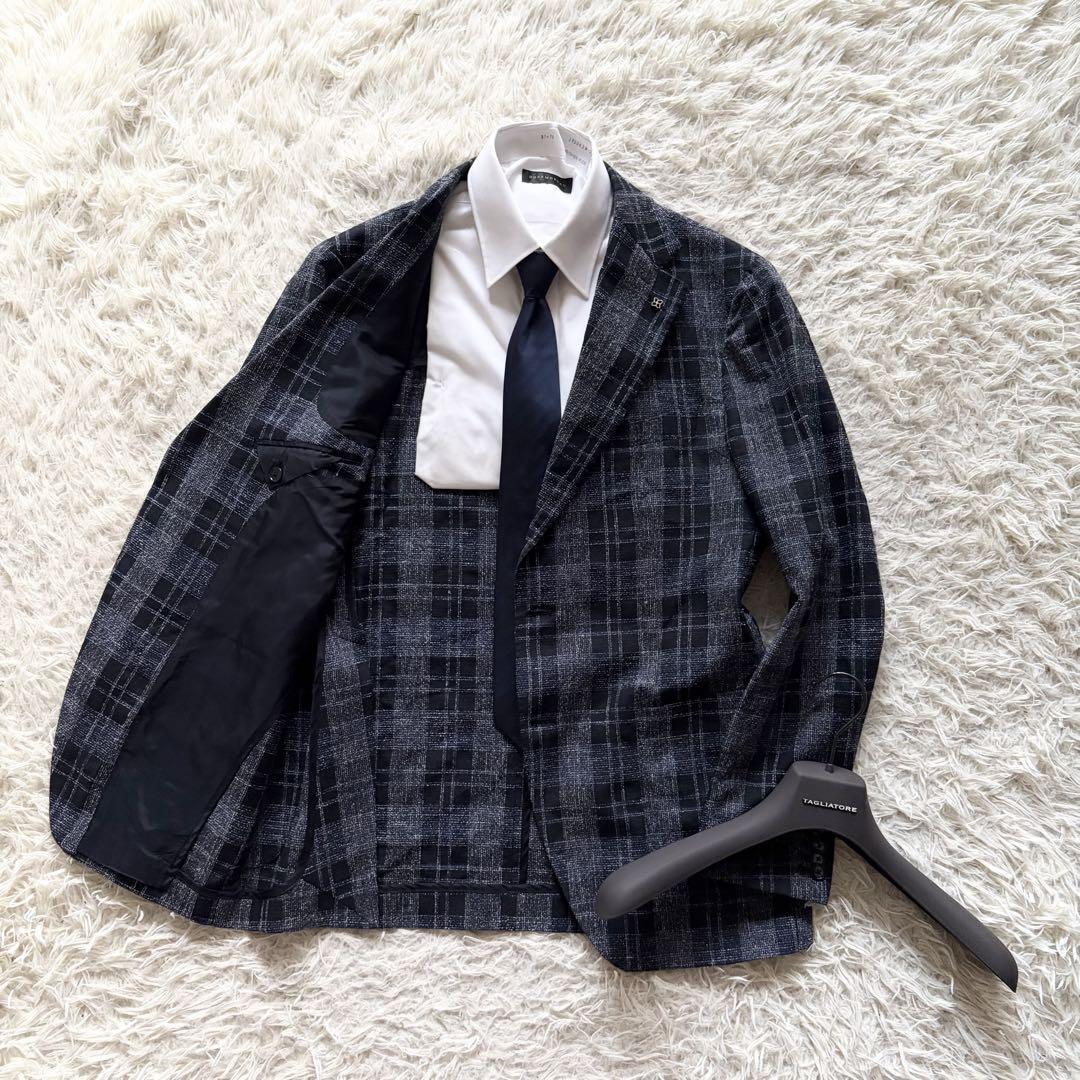 ＜極美品＞ TAGLIATORE タリアトーレ 新ロゴ ネイビー コットン リネン ジャケット サイズ50 Lサイズ ビジネス 結婚式_画像3