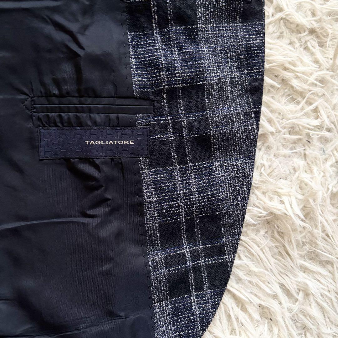 ＜極美品＞ TAGLIATORE タリアトーレ 新ロゴ ネイビー コットン リネン ジャケット サイズ50 Lサイズ ビジネス 結婚式_画像4