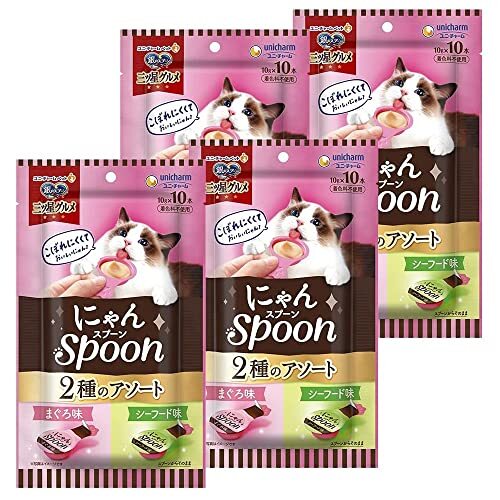 銀のスプーン 猫用 おやつ 三ツ星グルメ おやつにゃんSpoon 2種のアソート まぐろ・シーフード味 100g×4 キャットフード ユニチャー_画像1
