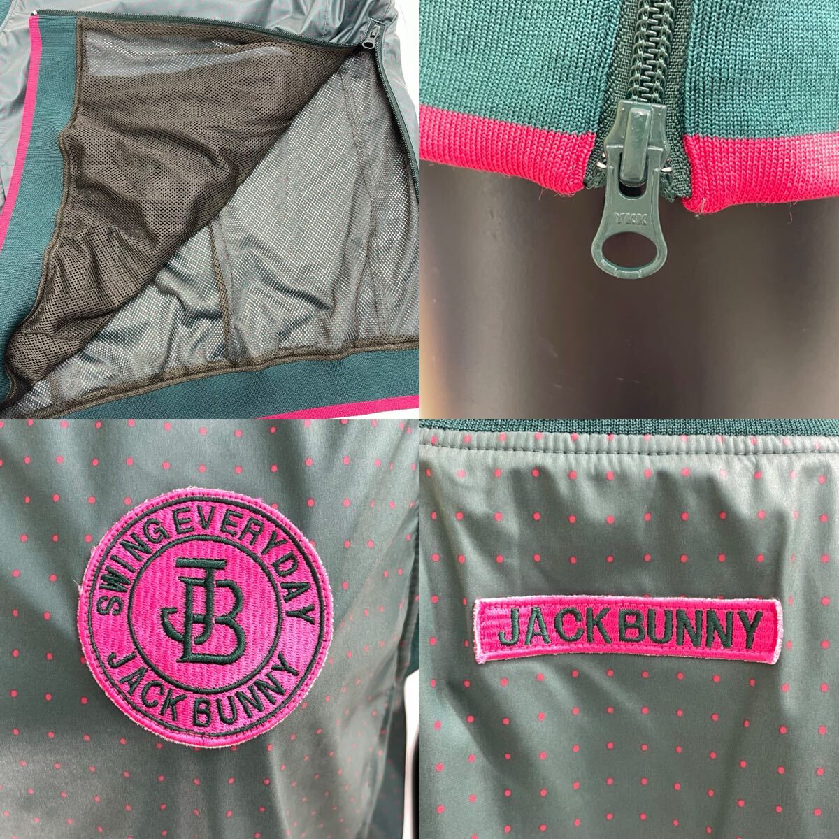 【USED】Jack Bunny ジャックバニー ポリエステル Vネック ベスト 裏地メッシュ ドット柄 グリーン 緑 レディース 2 L ゴルフウェア_画像8