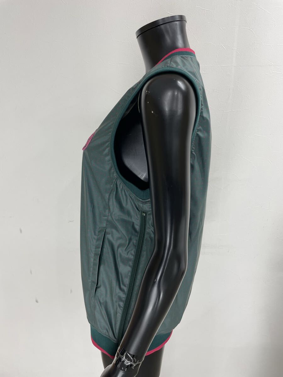 【USED】Jack Bunny ジャックバニー ポリエステル Vネック ベスト 裏地メッシュ ドット柄 グリーン 緑 レディース 2 L ゴルフウェア_画像2