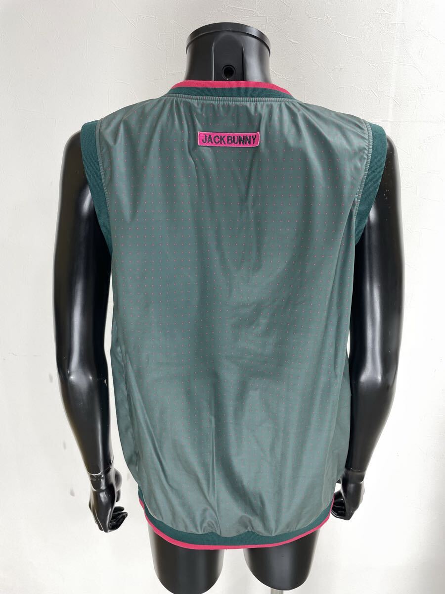 【USED】Jack Bunny ジャックバニー ポリエステル Vネック ベスト 裏地メッシュ ドット柄 グリーン 緑 レディース 2 L ゴルフウェア_画像3