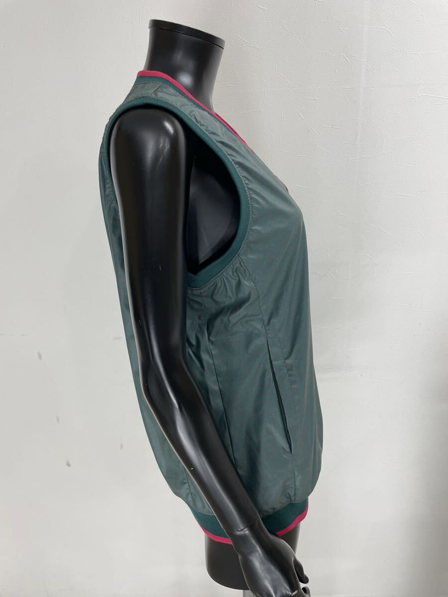 【USED】Jack Bunny ジャックバニー ポリエステル Vネック ベスト 裏地メッシュ ドット柄 グリーン 緑 レディース 2 L ゴルフウェア_画像4