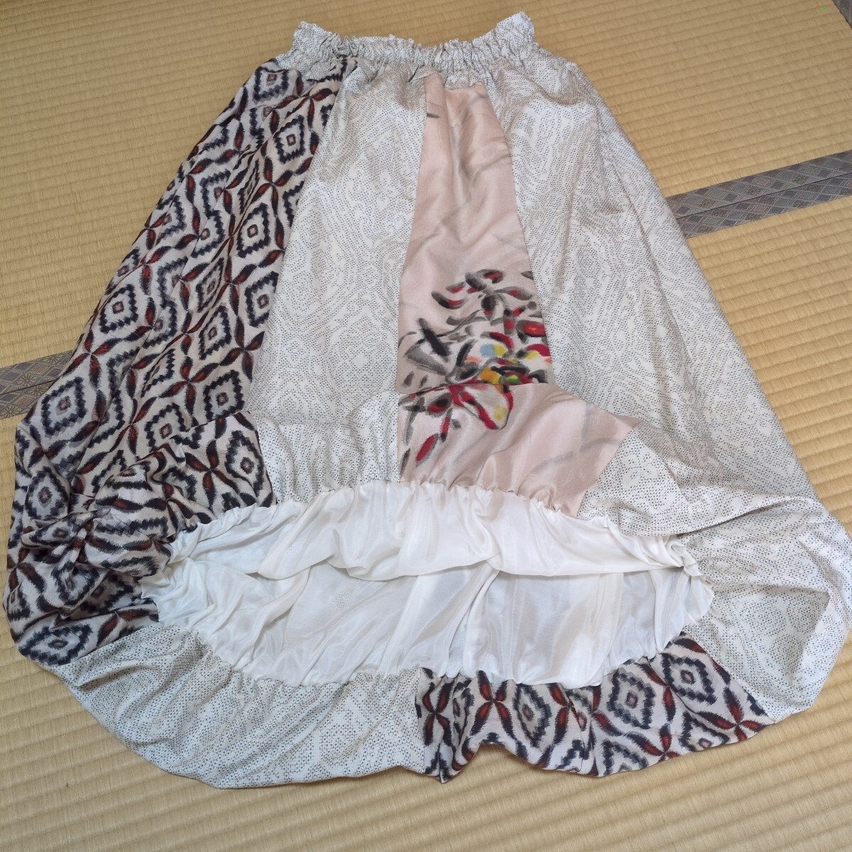着物リメイク バルーンスカート 紬と銘仙から 和柄