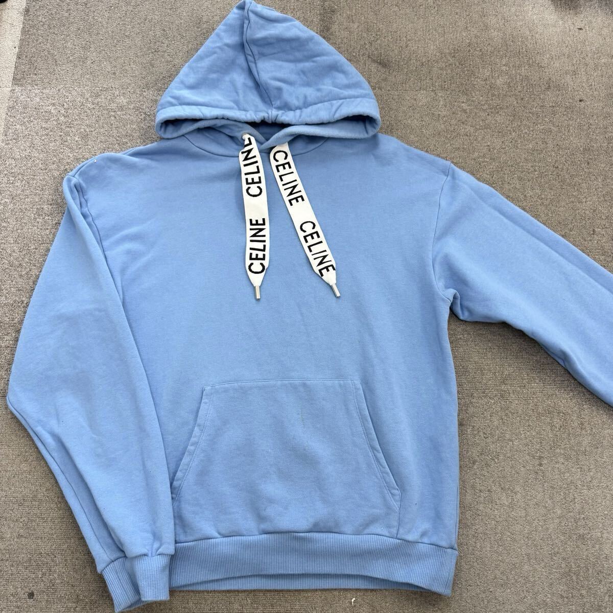 31『極美品?現(xiàn)行モデル』 CELINE セリーヌ メンズ ドローコード ロゴ ぷる プルオーバー パーカー スウェット フーディ ブルー Mサイズ