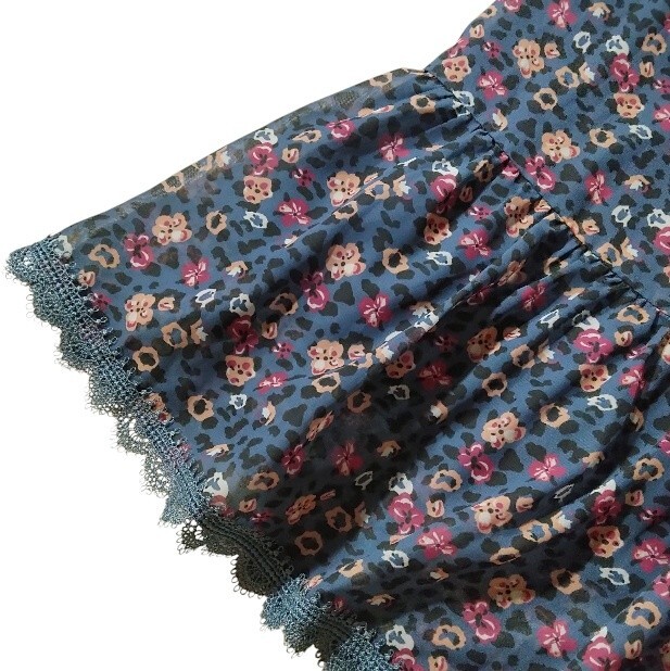 73 【somari】 ソマリ 個性的 ロングワンピース ネイビー 花柄 レオパード 総柄 フレア 長袖 ゆったり レース フレア アンティーク 秋冬_画像6