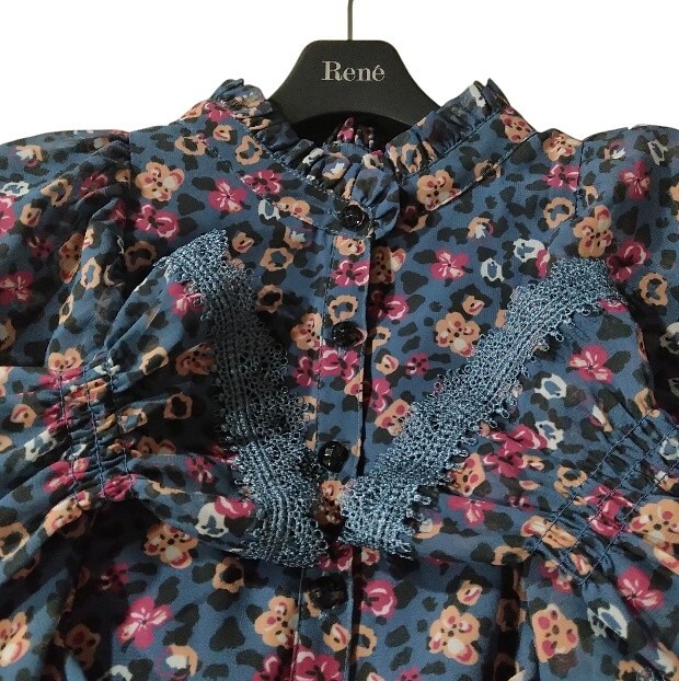 73 【somari】 ソマリ 個性的 ロングワンピース ネイビー 花柄 レオパード 総柄 フレア 長袖 ゆったり レース フレア アンティーク 秋冬_画像4