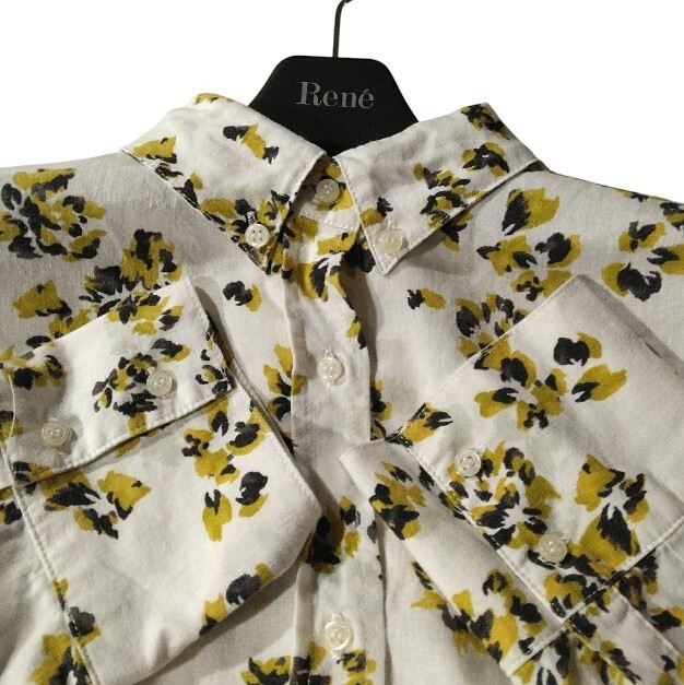 77 【Mila Owen】 麻混 リネン混 シャツワンピース ロングワンピース 1 ホワイト 花柄 フラワー 総柄 フレア きれいめ ボタンダウン _画像9