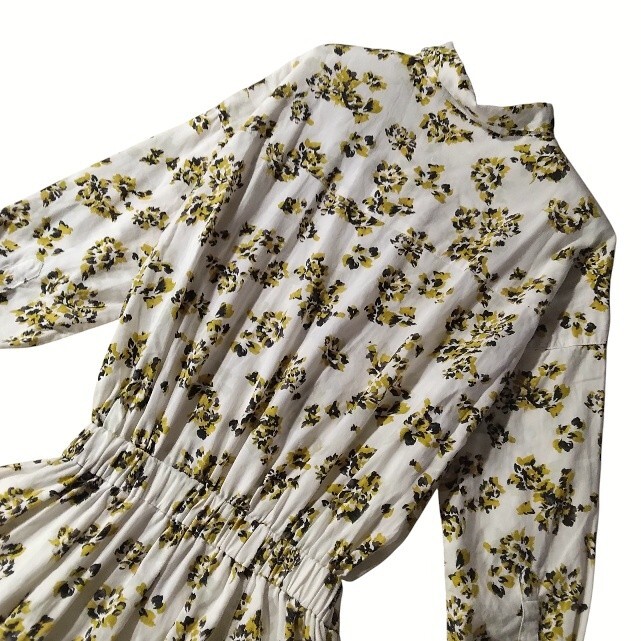 77 【Mila Owen】 麻混 リネン混 シャツワンピース ロングワンピース 1 ホワイト 花柄 フラワー 総柄 フレア きれいめ ボタンダウン _画像8